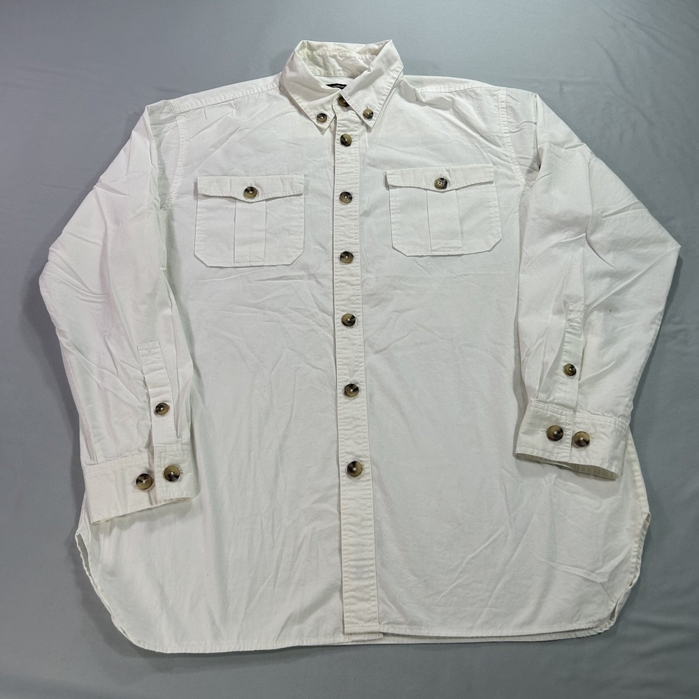 NWOT J Peterman Shirt Mens Large White Button Up Casual Minimalist Outdoor Adult
